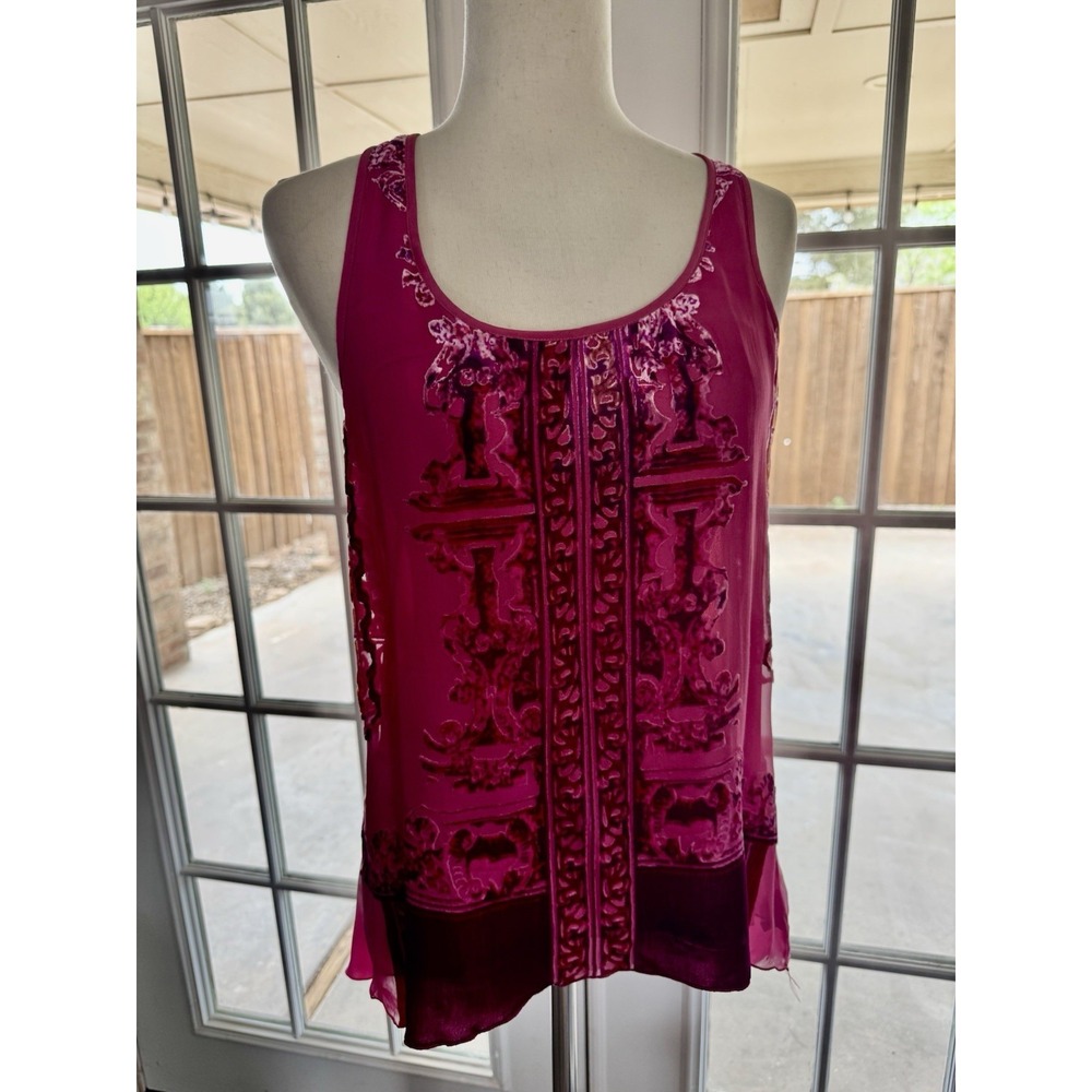Bob Hale Velvet Tank Top Silk Pink Orange Bohemian Cocktail Party Dressy Small